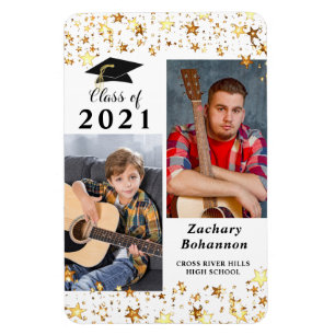 Studenten-klass 2021 Black Guld Stars Photo Magnet