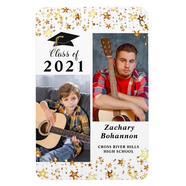Studenten-klass 2021 Black Guld Stars Photo Magnet (Vertikal)