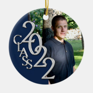 Studenten, klass 2022, fotoblå Silver keramik elle Julgransprydnad Keramik