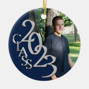Studenten, klass 2023, Fotblå och Silver Julgransprydnad Keramik