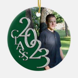 Studenten klass 2023 Foto Grönt och Silver Julgransprydnad Keramik