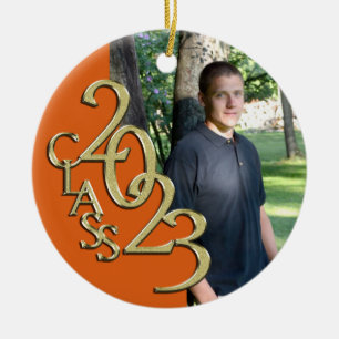 Studenten klass 2023 FotoOrange med Guld Julgransprydnad Keramik