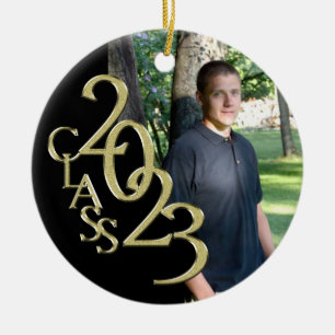 Studenten, klass 2023, fotosvart med Guld Julgransprydnad Keramik