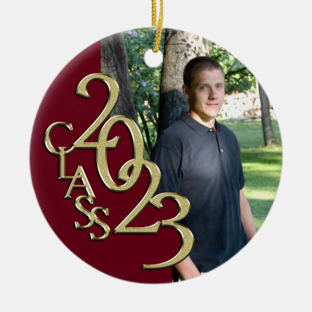 Studenten, klass 2023, fotoutmynning med Guld Julgransprydnad Keramik (Framsidan)