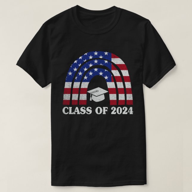 Studenten-klass 2024: Regnbåge USA Fla T Shirt (Design framsida)