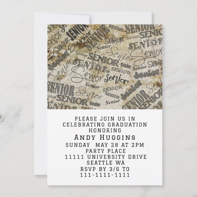 Studenten-klass 2025, Student, svart fredningsläge Inbjudningar (Baksida)