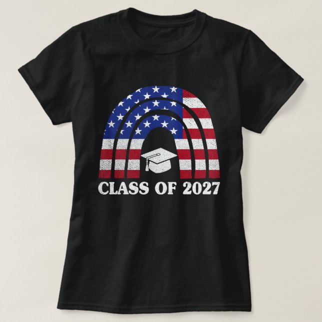 Studenten-klass 2027 Regnbåge USA Flagga T Shirt (Design framsida)