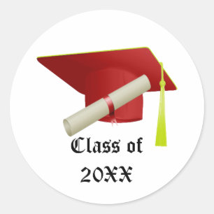 Studenten-klass 20XX Red Hat & Diploma Runt Klistermärke
