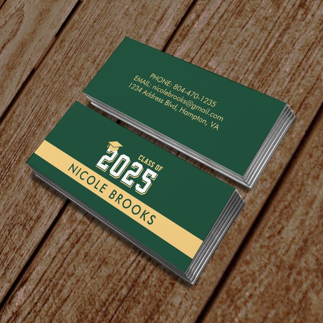 Studenten-klass i Grönt Guld kontaktinfo Namn Mini Visitkort (Graduation Class of Green & GoldContact Info Name Mini Business Card
)