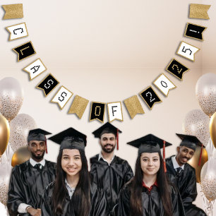 Studenten-klass Svarta vita & Guld Glitter Vimplar