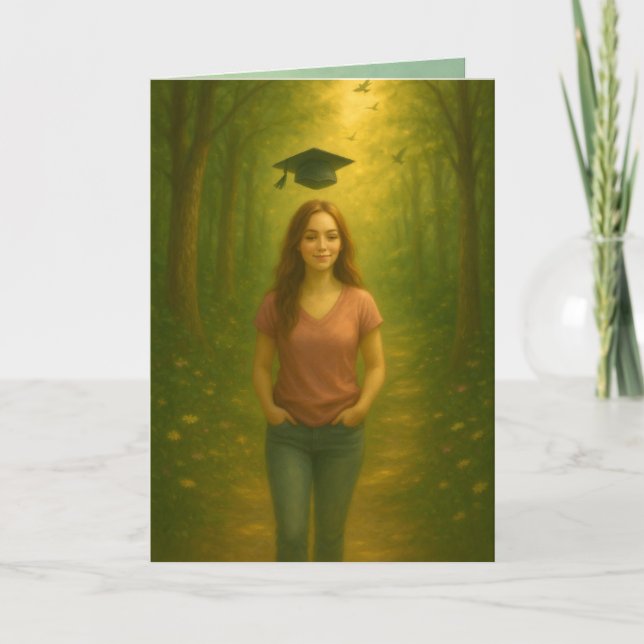 Studenten-kort med anpassningsbar, vikt, kvinnlig  tack kort (Framsida)