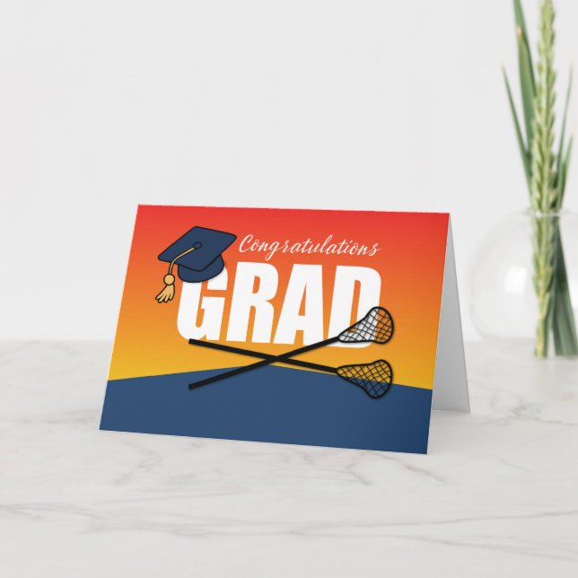 Studenten Lacrosse Idrottsman Grattiss Grad Kort (Framsida)