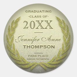 Studenten Laurel Wandan Guld Glitter utseende Runt Klistermärke