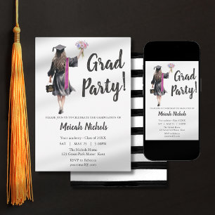 Studenten Leavers Modern Trendig Girl Inbjudan