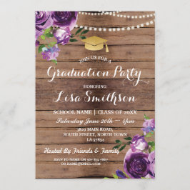 Studenten Lila blommor Ljus Wood Inbjudan