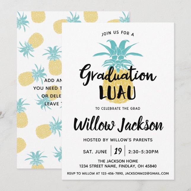 Studenten Luau Ohana Studentfest Open House Inbjudningar (Fram/baksida)