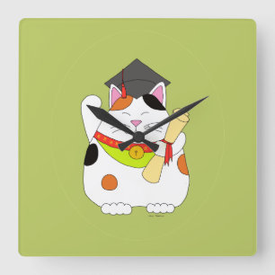 Studenten Maneki Neko Fyrkantig Klocka
