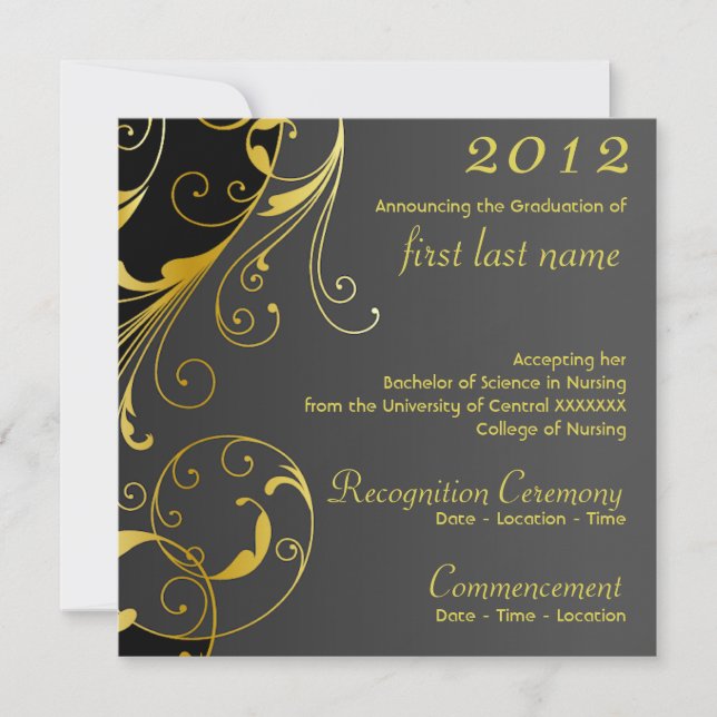 Studenten med blomning i svart inbjudningar (Framsida)