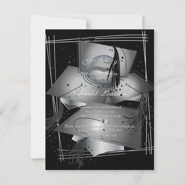 Studenten-meddelande Firande Black & White Inbjudningar (Framsida)