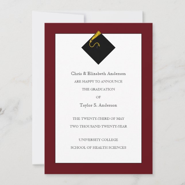 Studenten-meddelande Maroon Inbjudningar (Framsida)