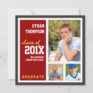 Studenten meddelande med 3 foton i rött inbjudningar