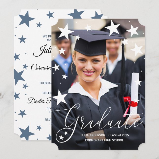 Studenten meddelande med Stars Student Photo Inbjudningar (Fram/baksida)