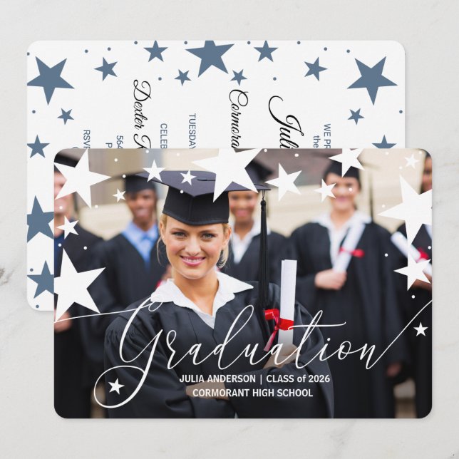 Studenten meddelande med Stars Student Photo Inbjudningar (Fram/baksida)