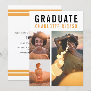 Studenten Modern 3-fotokollage-Personlig Inbjudningar