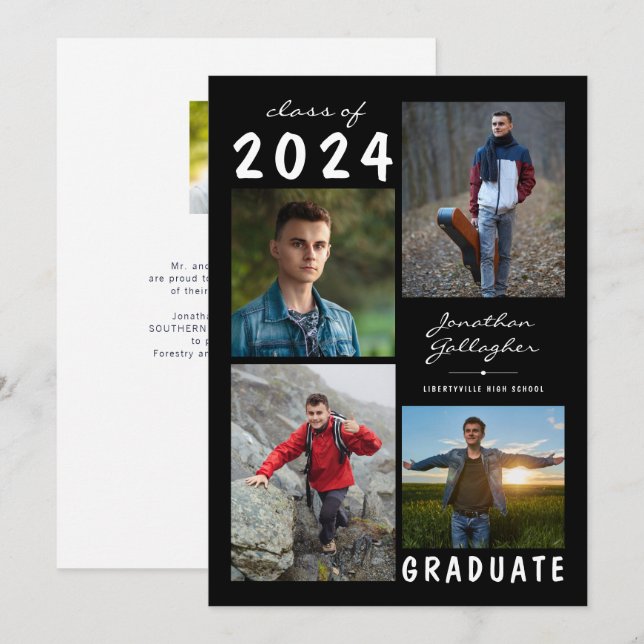 Studenten Modern 5-fotoskript svart vit Meddelande (Fram/baksida)