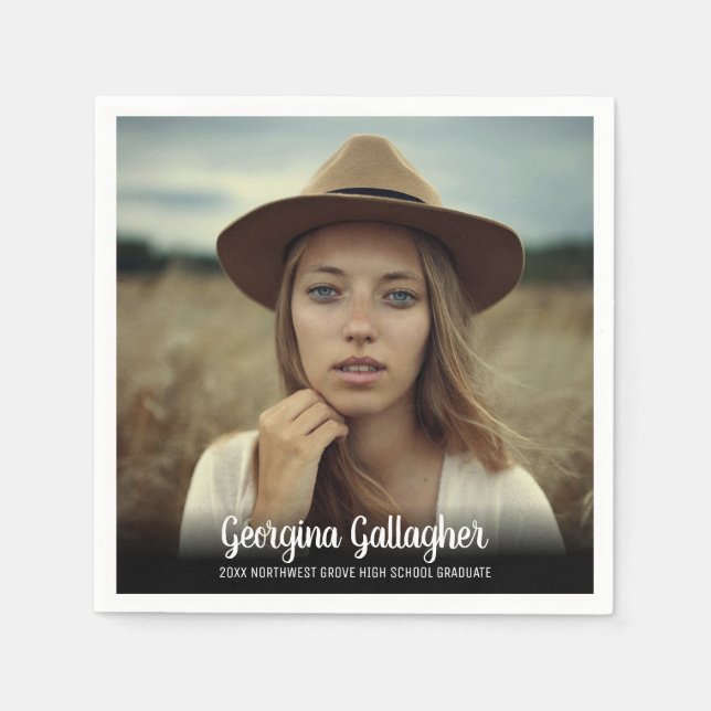 Studenten Modern fet foto med fetstil | Grad Namn  Pappersservett (Framsidan)