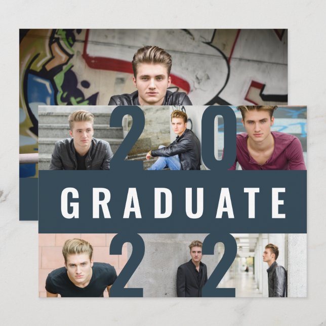 Studenten modern fotokollage grafik marin blått meddelande (Fram/baksida)