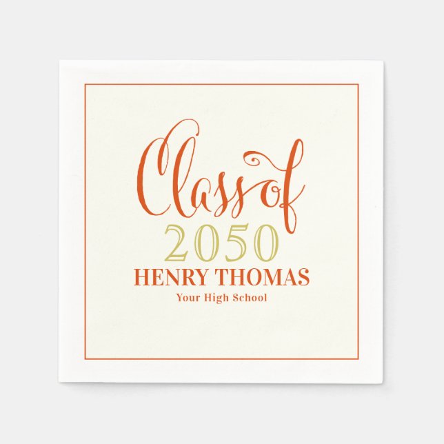 Studenten Modern Minimalist Orange-skript Pappersservett (Framsidan)