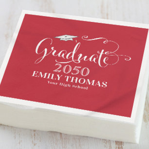 Studenten Modern Mortarboard Minimalist Red Pappersservett