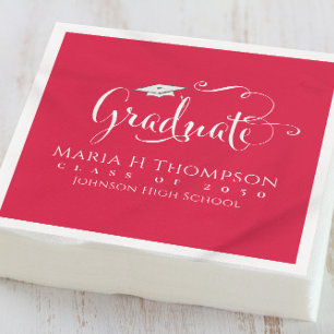 Studenten Modern Mortarboard-skript Crimson Red Pappersservett