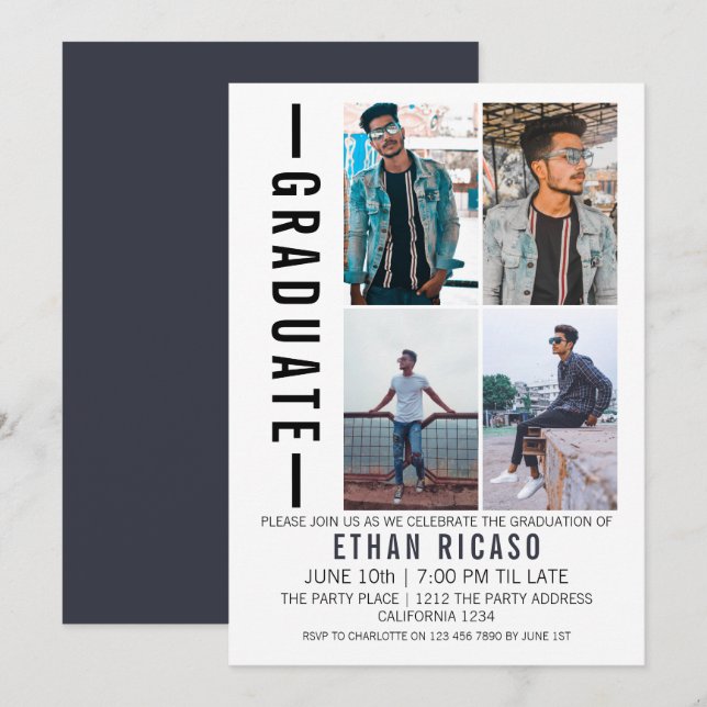 Studenten Modern Photo Template-Personlig Inbjudningar (Fram/baksida)