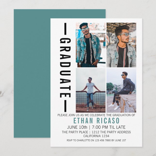 Studenten Modern Photo Template-Personlig Inbjudningar (Fram/baksida)