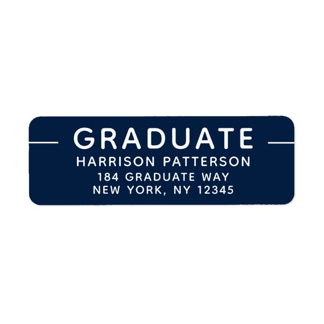 Studenten Modern Script Blue White Returadress Etikett (Framsidan)