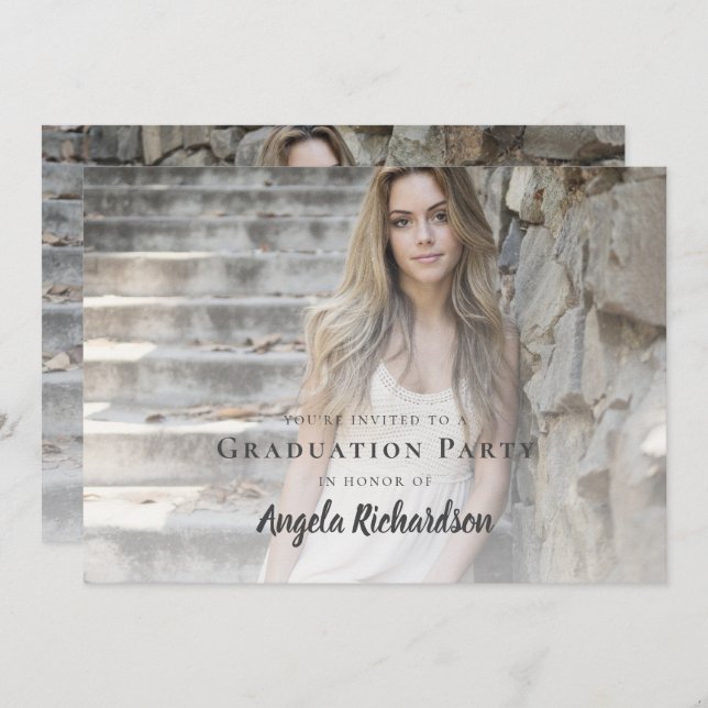 Studenten Modern Script Photo Party Inbjudningar (Fram/baksida)