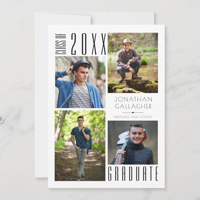 Studenten Modern Sleek Four Photos Black Announce Meddelande (Framsida)