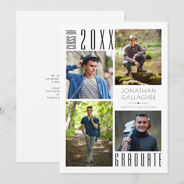 Studenten Modern Sleek Four Photos Black Announce Meddelande (Fram/baksida)