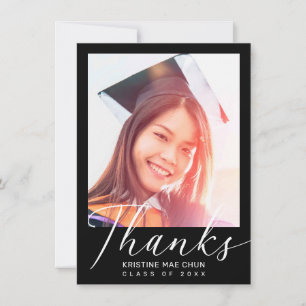 Studenten Modern White Script Photo Black Tack Kort