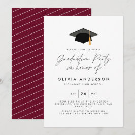 studenten moderna elegant burgundy party inbjudningar