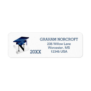 Studenten Mortar cap & diploma, brev N Returadress Etikett