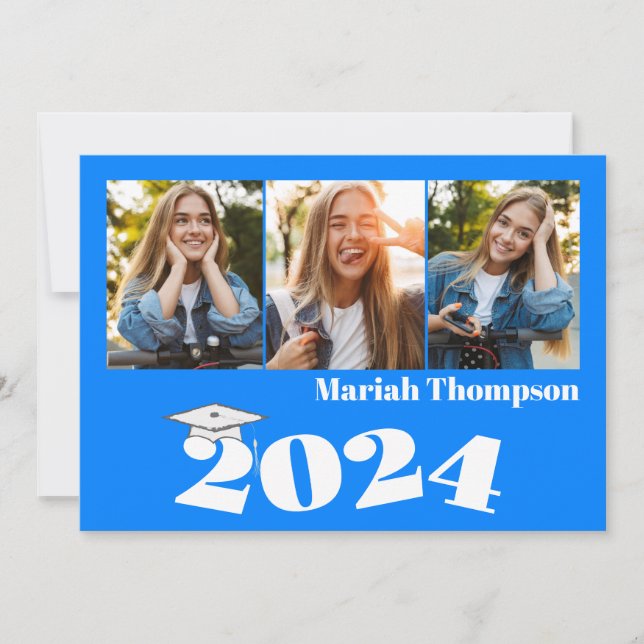 Studenten Multi Photo Blue-klass av 2023 QR-kod Inbjudningar (Framsida)
