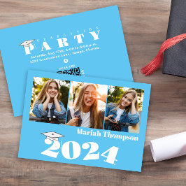 Studenten Multi Photo Blue-klass av 2023 QR-kod Inbjudningar