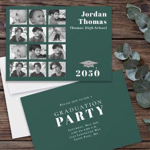Studenten Multi Photo Collage Minimal Mörk grönt Inbjudningar