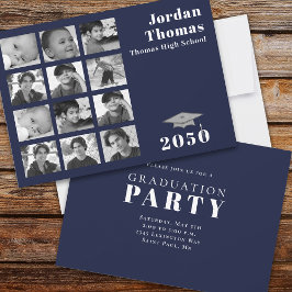Studenten Multi Photo Collage minimalist Navy Inbjudningar