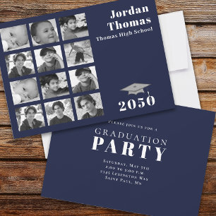 Studenten Multi Photo Collage minimalist Navy Inbjudningar