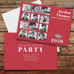 Studenten Multi Photo Collage minimalist Red Inbjudningar