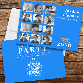 Studenten Multi Photo Collage Simple Blue QR-kod Inbjudningar